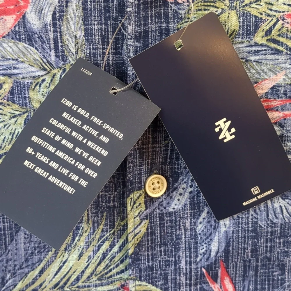 NWT IZOD SALTWATER Men's XL Blue Tropical Short Sleeve Shirt - Picture 9 of 11